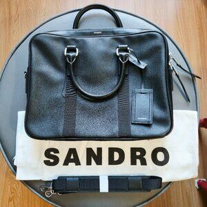 SANDRO Logo-Print Leather Briefcase
